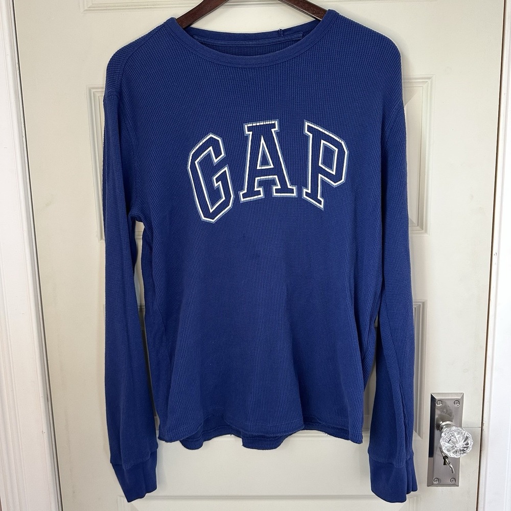 Gap Waffle Thermal Deep Cobalt Blue Men's Medium Long Sleeve 100% Cotton Shirt
